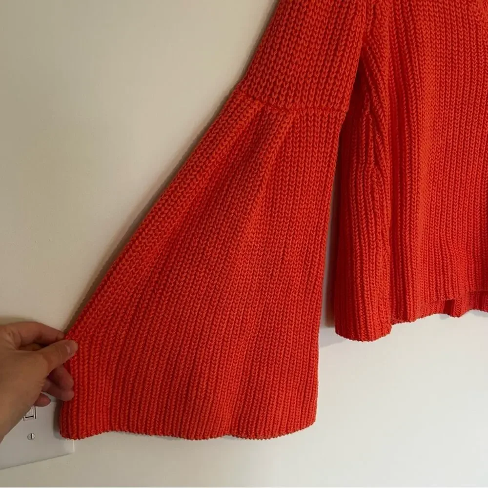 Free People Damsel Knit Bell‎ Sleeve Pullover Sweater Coral Size Small